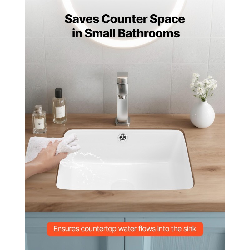 Tason alle asennettava suorakulmainen keraaminen posliiniallas 400 x 305 mm valkoinen