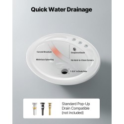 Puoliupotettava keraaminen kylpyhuoneallas ovaali valkoinen nano-lasitteella kolmella hananreiällä