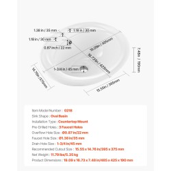 Puoliupotettava keraaminen kylpyhuoneallas ovaali valkoinen nano-lasitteella kolmella hananreiällä