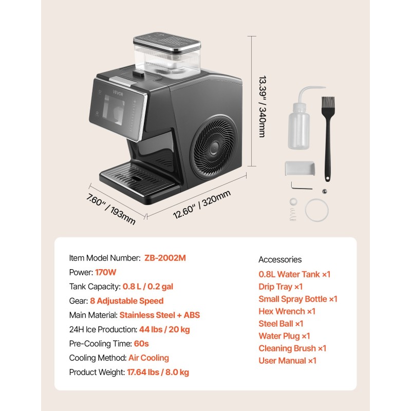 Hiutalejääkone ruostumattomasta teräksestä 20 kg vuorokaudessa 0,8 l säiliö kotikäyttöön
