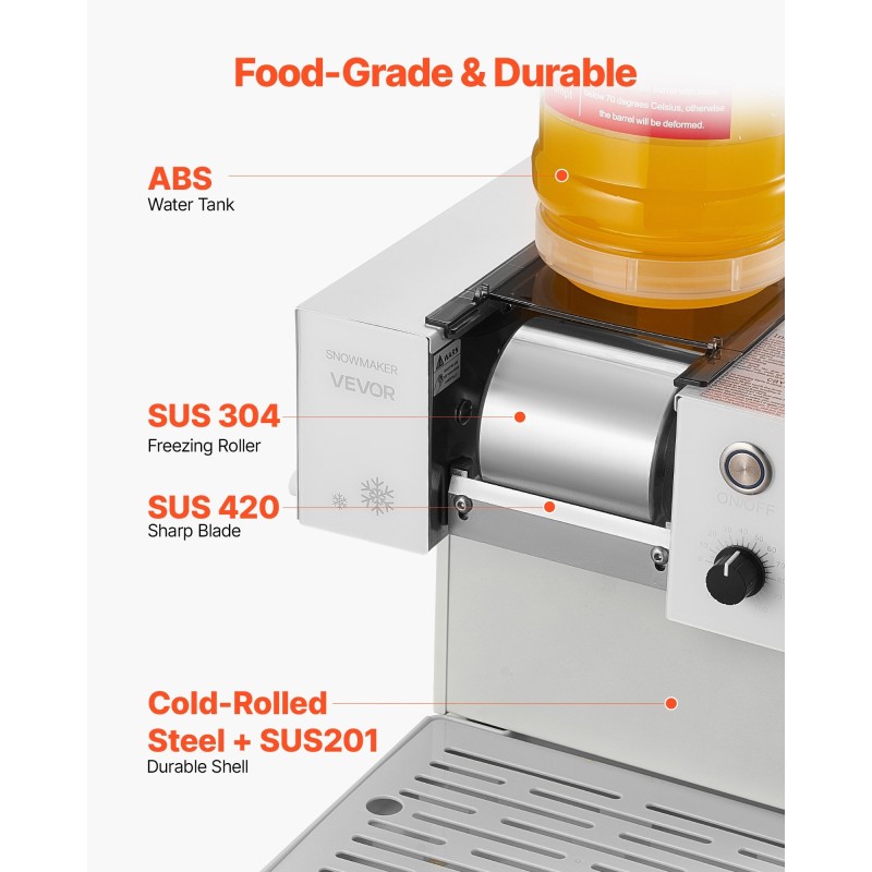 Hiutalejääkone 40 kilogrammaa vuorokaudessa 1,8 litran säiliö ruostumaton höyrystin kotiin