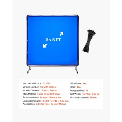 Hitsaussuojaseinä 1,74 x 1,74 m liekinkestävä vinyyli metallirunko pyörillä