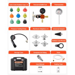 Jäähdyttimen 28-osainen paineentestaussarja alumiinipumpulla paineilmakompressoriliitännällä tyhjiönmuodostukseen ja täyttöön