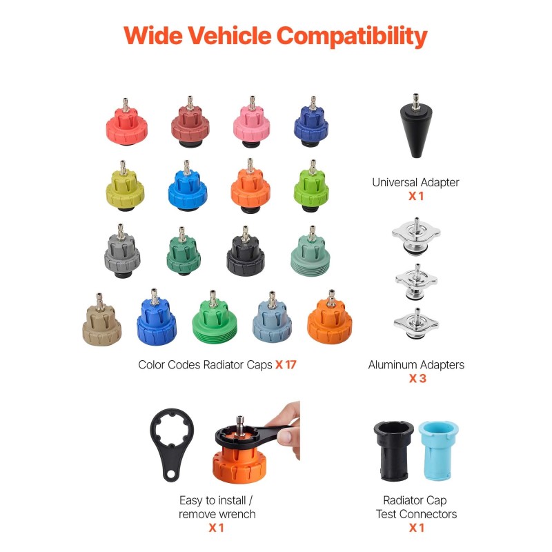 Jäähdytysnesteen paineentestaussarja 47-osainen 6061-T5-alumiinipumpulla autojen paine- ja tyhjiötestaukseen