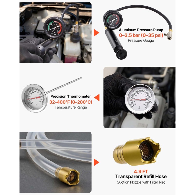 Jäähdytysnesteen paineentestaussarja 47-osainen 6061-T5-alumiinipumpulla autojen paine- ja tyhjiötestaukseen