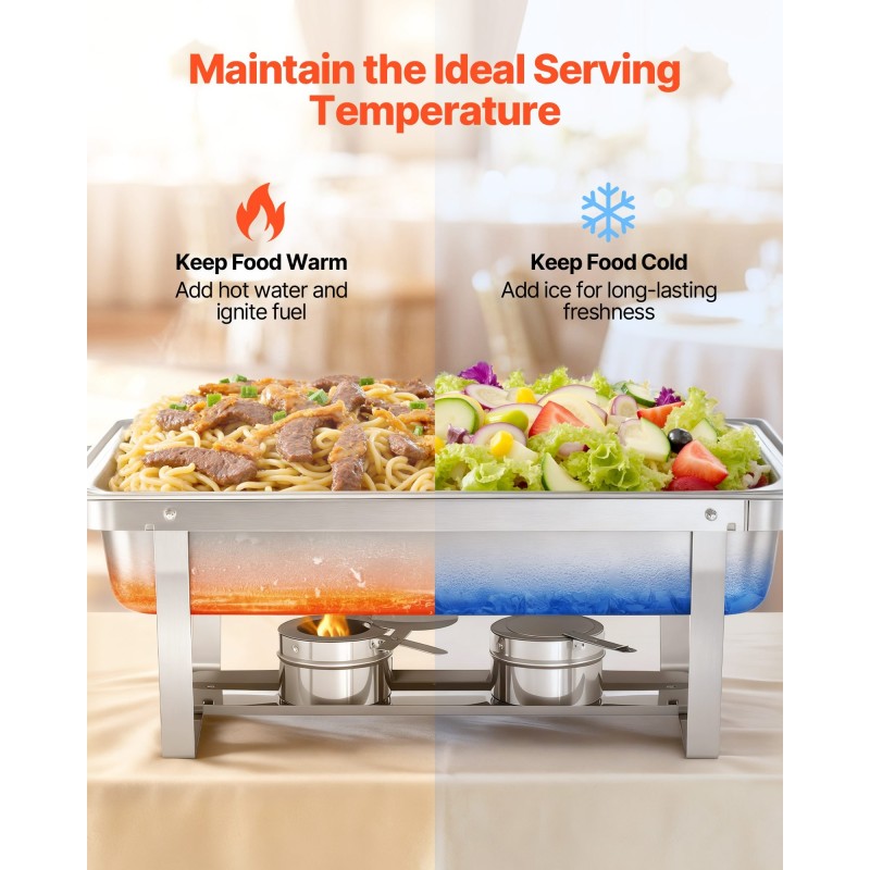 Lämpöhaude ja tarjoilusetti suorakulmainen ruostumaton teräs 2 kpl 8,5 l kansilla