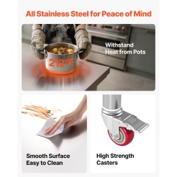 Työpöytä ruostumattomasta teräksestä 900x600x850mm säädettävä alahylly pyörillä