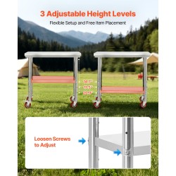 Työpöytä ruostumattomasta teräksestä 900x600x850mm säädettävä alahylly pyörillä