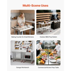 Työpöytä ruostumattomasta teräksestä 900x600x850mm säädettävä alahylly pyörillä