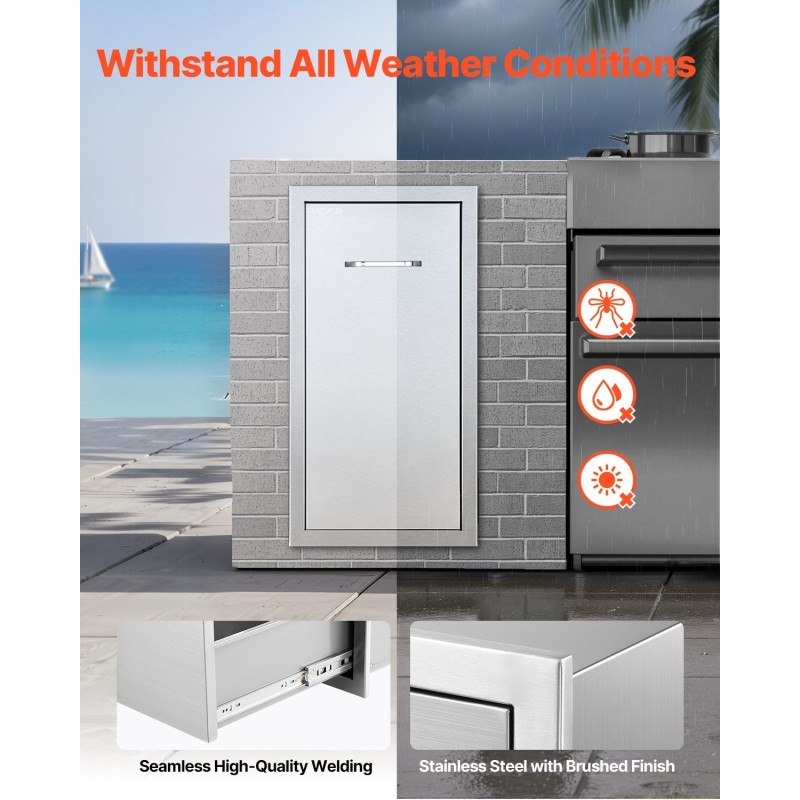 Ruostumattomasta teräksestä valmistettu ulkokeittiön liukuva jäte ja säilytyslaatikko harjatulla pinnalla