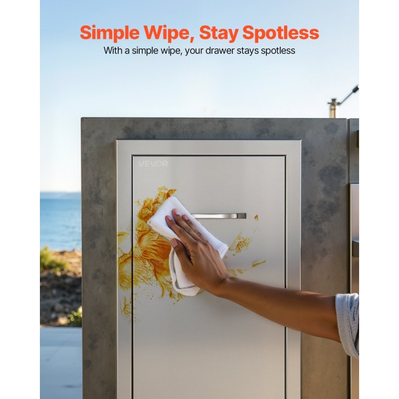 Ruostumattomasta teräksestä valmistettu ulkokeittiön liukuva jäte ja säilytyslaatikko harjatulla pinnalla