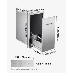 Ruostumattomasta teräksestä valmistettu ulkokeittiön liukuva jäte ja säilytyslaatikko harjatulla pinnalla