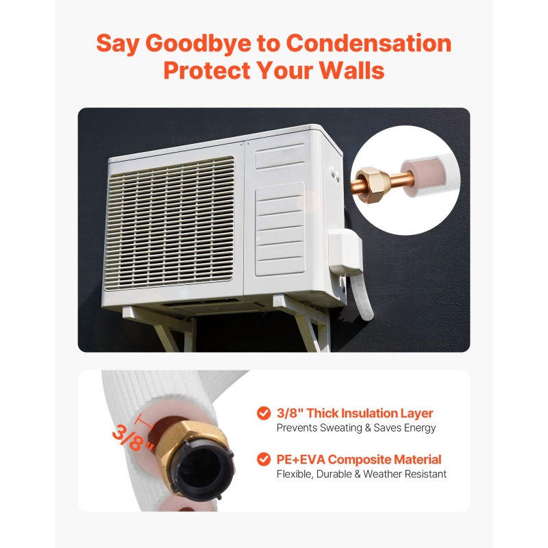 Putkisarja kupari 15,2 m mini-splitille 6,4 mm ja 9,5 mm PE-eristys