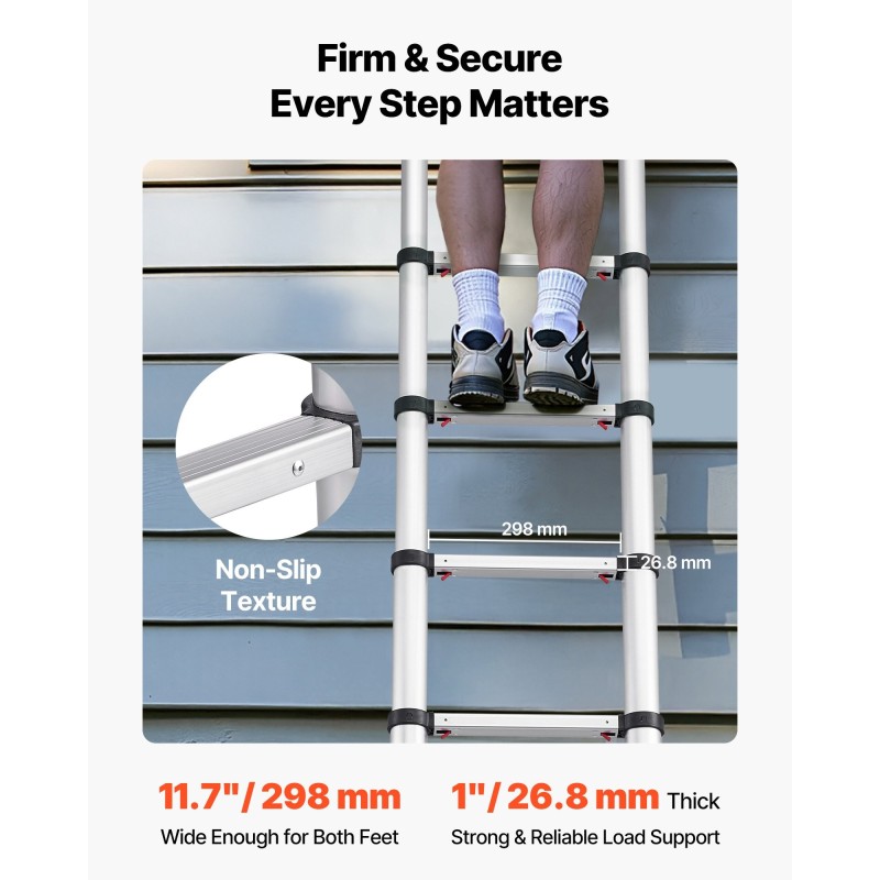 Teleskooppitikkaat alumiinirunko säädettävä pituus 3,8 m 150 kg kantavuus