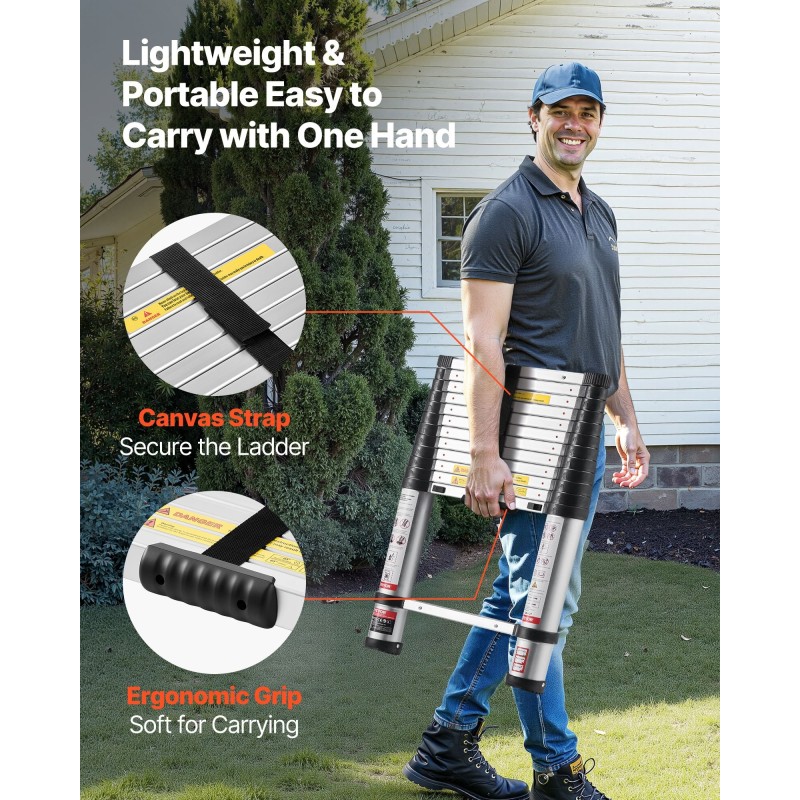 Teleskooppitikkaat alumiinirunko säädettävä pituus 3,8 m 150 kg kantavuus