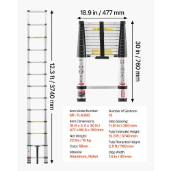 Teleskooppitikkaat alumiinirunko säädettävä pituus 3,8 m 150 kg kantavuus