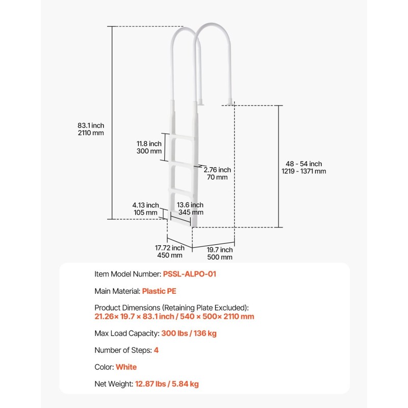Uima-altaan 4-portainen tikas kaksoiskaiteilla muovi PE sopii 48–54 tuuman altaisiin