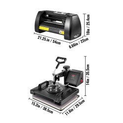 14-tuumainen vinyylileikkuri ja lämpöprässi viidellä toiminnolla tekstiileille ja mukeille