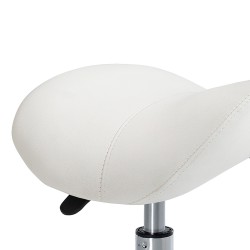 Ergonominen satulatuoli pyörillä, korkeussäädettävä 49–61 cm, valkoinen PU-keinonahka