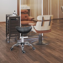 Ergonominen satulatuoli säädettävä 49–61 cm pyörillä toimistoon ja hoitoloihin, musta