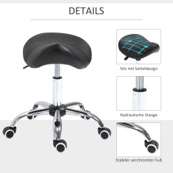 Ergonominen satulatuoli säädettävä 49–61 cm pyörillä toimistoon ja hoitoloihin, musta