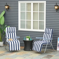 2 x taitettava säädettävä puutarhatuoli käsinojilla sinivalkoinen 5-asentoinen selkänoja 60 x 75 x 102 cm