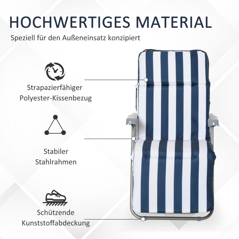 2 x taitettava säädettävä puutarhatuoli käsinojilla sinivalkoinen 5-asentoinen selkänoja 60 x 75 x 102 cm