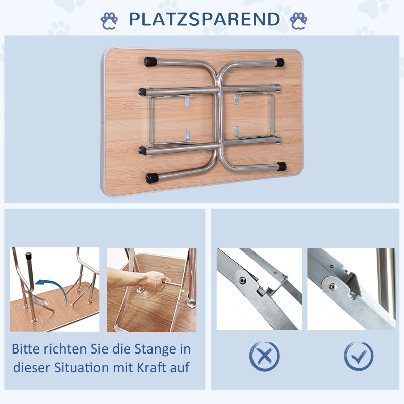 Korkeussäädettävä koiran trimmauspöytä 107x60 cm, taittuvat jalat, alempi säilytyskori, kantavuus 100 kg