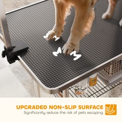 Korkeussäädettävä trimmauspöytä koirille ja kissoille, taittuvat jalat, alakori, liukumaton musta taso, enimmäiskuormitus 100 kg