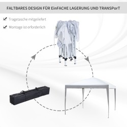 Pop up -puutarhakatos 2,95 x 2,95 m, valkoinen, teräsrunko ja UV-suojattu Oxford-kangas