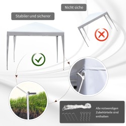 Pop up -puutarhakatos 2,95 x 2,95 m, valkoinen, teräsrunko ja UV-suojattu Oxford-kangas