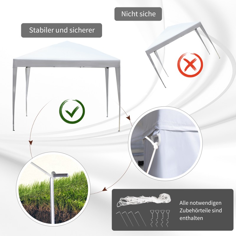 Pop up -puutarhakatos 2,95 x 2,95 m, valkoinen, teräsrunko ja UV-suojattu Oxford-kangas