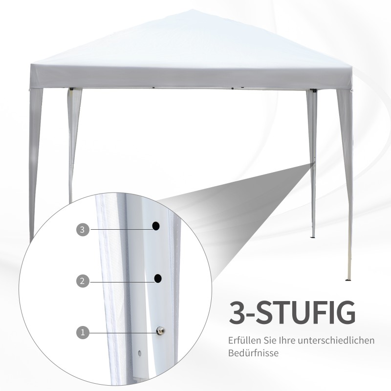 Pop up -puutarhakatos 2,95 x 2,95 m, valkoinen, teräsrunko ja UV-suojattu Oxford-kangas