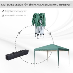 Kokoontaitettava puutarhapaviljonki 2,95 x 2,95 m, teräsrunko ja Oxford-kangas, UV-suoja, vihreä