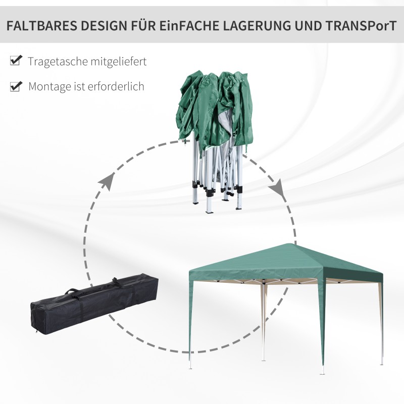 Kokoontaitettava puutarhapaviljonki 2,95 x 2,95 m, teräsrunko ja Oxford-kangas, UV-suoja, vihreä