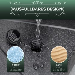 Täytettävä aurinkovarjon jalka 40 kg, musta, HDPE, Ø60 cm, 38/48 mm varjoputkelle, parveke/terassi/puutarha