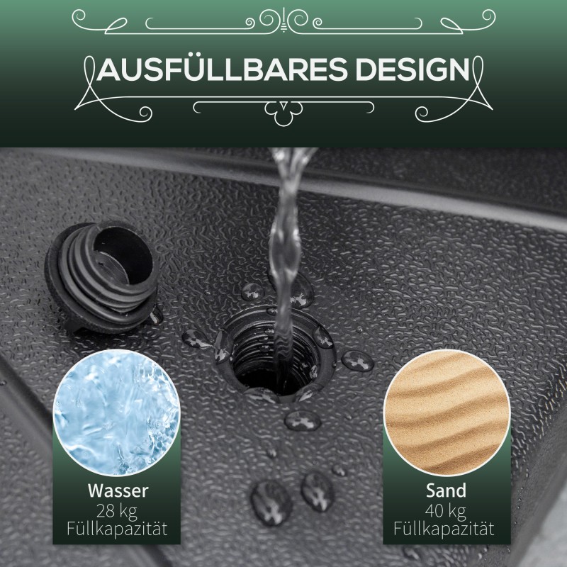 Täytettävä aurinkovarjon jalka 40 kg, musta, HDPE, Ø60 cm, 38/48 mm varjoputkelle, parveke/terassi/puutarha