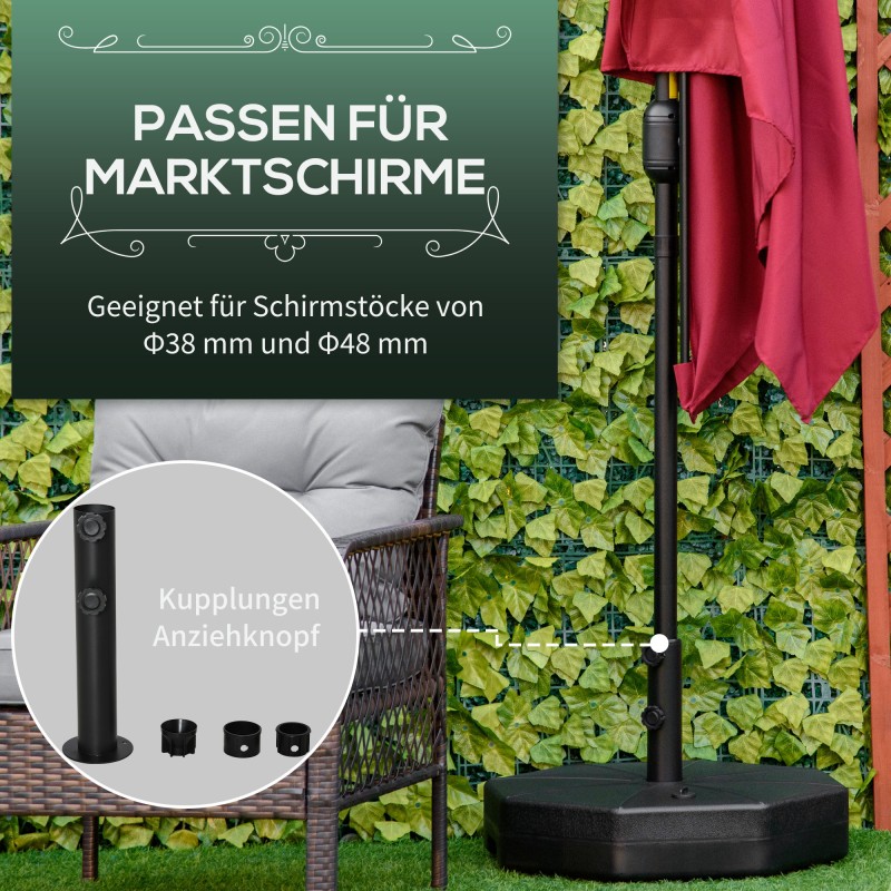 Täytettävä aurinkovarjon jalka 40 kg, musta, HDPE, Ø60 cm, 38/48 mm varjoputkelle, parveke/terassi/puutarha