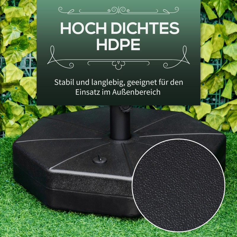 Täytettävä aurinkovarjon jalka 40 kg, musta, HDPE, Ø60 cm, 38/48 mm varjoputkelle, parveke/terassi/puutarha