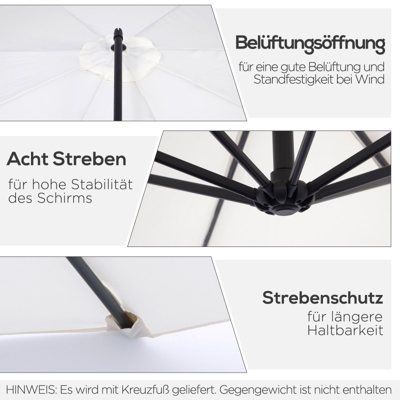 Säänkestävä pihavarjo kammella 3 x 3 m teräs polyesteri creme