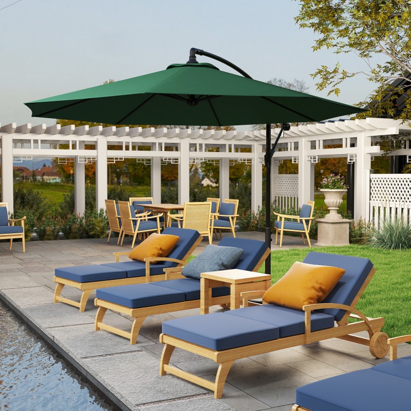 Sivuvarjo kampimekanismilla 3 x 3 m vihreä, teräsrunko ja vedenpitävä polyesterikangas