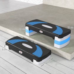 Aerobic-askelalusta, 3-portainen korkeussäätö 10–20 cm, 80 x 31 cm, muovi, musta/vaaleansininen/harmaa