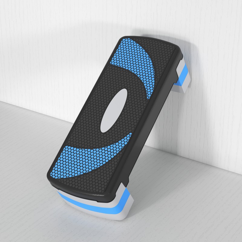 Aerobic-askelalusta, 3-portainen korkeussäätö 10–20 cm, 80 x 31 cm, muovi, musta/vaaleansininen/harmaa