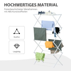 Taitettava 8-tasoinen pyykinkuivausteline, metallia ja ABS-muovia, valkoinen 74 x 35 x 144 cm