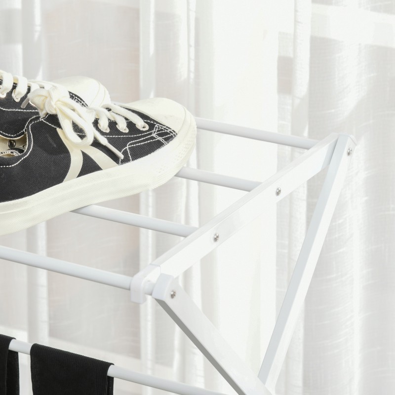 Taitettava 8-tasoinen pyykinkuivausteline, metallia ja ABS-muovia, valkoinen 74 x 35 x 144 cm