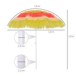 Hawaiityylinen aurinkovarjo, monivärinen, Ø160 cm, korkeussäädettävä ja kallistettava, polyesteri, teräsrunko