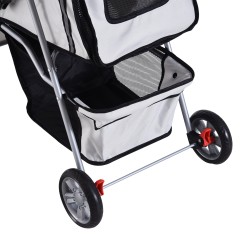 Koiravaunu / hundewagen pienille koirille, enintään 10 kg, taittuva, säädettävä aurinkosuoja, 2 mukinpidikettä, väri silver
