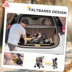 Koiravaunu / koirarattaat alle 10 kg koirille, kahvinruskea, taitettava, alakoreilla ja mukitelineillä