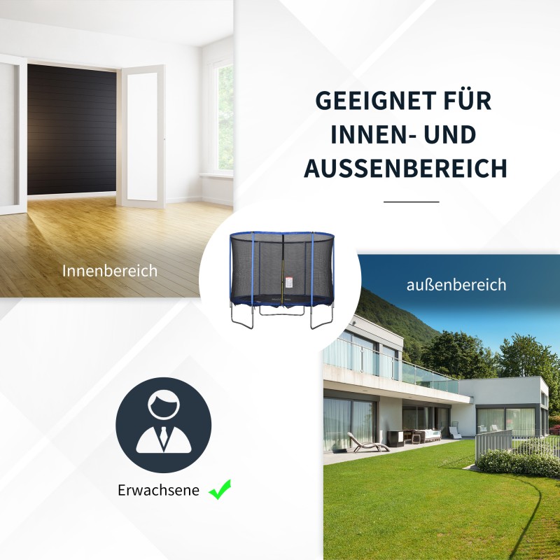 Kuntotrampoliini turvaverkolla Ø305 cm sininen/musta teräs sisä- ja ulkokäyttöön nuorille ja aikuisille 113,6 kg