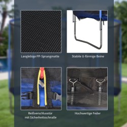 Kuntotrampoliini turvaverkolla Ø305 cm sininen/musta teräs sisä- ja ulkokäyttöön nuorille ja aikuisille 113,6 kg